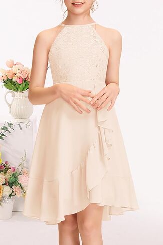 Mitilly Girls Lace Flower Dressy Dress Chiffon Halter A Line Low Low Lowy Junior Jubledrase Dresses لحفل الزفاف in Kuwait