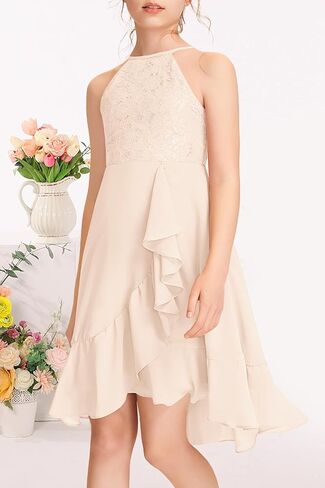 Mitilly Girls Lace Flower Dressy Dress Chiffon Halter A Line Low Low Lowy Junior Jubledrase Dresses لحفل الزفاف in Kuwait