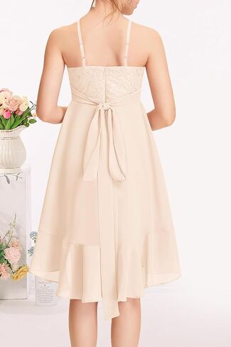 Mitilly Girls Lace Flower Dressy Dress Chiffon Halter A Line Low Low Lowy Junior Jubledrase Dresses لحفل الزفاف in Kuwait