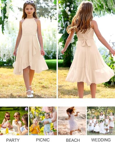 Mitilly Girls Lace Flower Dressy Dress Chiffon Halter A Line Low Low Lowy Junior Jubledrase Dresses لحفل الزفاف in Kuwait