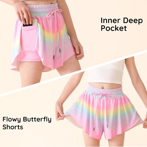 Butterfly Shorts Girls Flowy Athletic Shorts 2-in-1 Skorts for Teen Girl Skirt Clothes for Tennis Cheer Soccer in Saudi Arabia