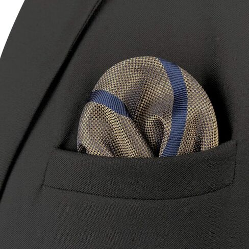 S&W SHLAX&WING Pinstripe Stripes Pocket Square for Men Blue Brown Satin for Gift in Saudi Arabia