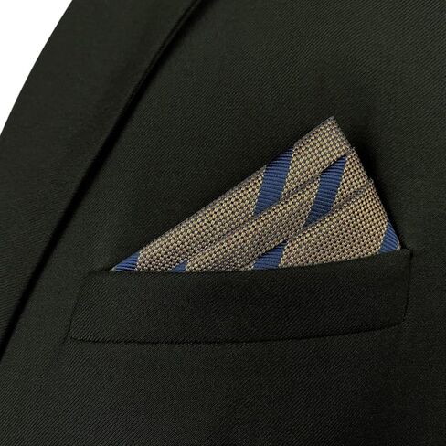 S&W SHLAX&WING Pinstripe Stripes Pocket Square for Men Blue Brown Satin for Gift in Saudi Arabia