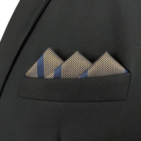 S&W SHLAX&WING Pinstripe Stripes Pocket Square for Men Blue Brown Satin for Gift in Saudi Arabia