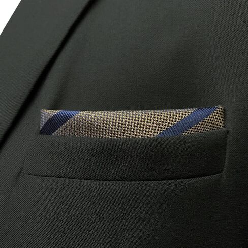 S&W SHLAX&WING Pinstripe Stripes Pocket Square for Men Blue Brown Satin for Gift in Saudi Arabia