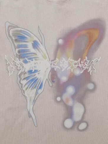Aelfric Eden Mens Vintage Graphic Tees Y2K Irregular Butterfly Printed Tee Oversized Streetwear Casual T-Shirt in Kuwait