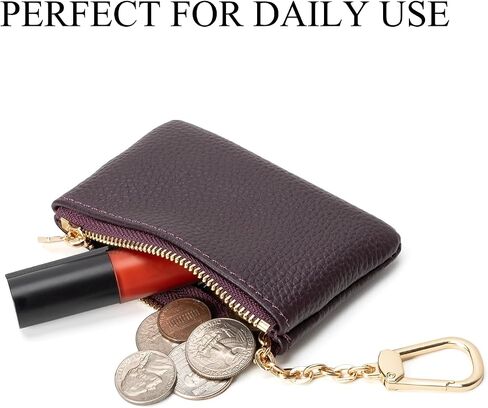 Full Grain Leather Coin Purse with Key Chain - Small Change Purse Keychain Card Holder Keychain Pouch Small Keychain Wallet for Women and Men (Brown) in Kuwait