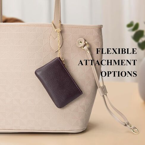 Full Grain Leather Coin Purse with Key Chain - Small Change Purse Keychain Card Holder Keychain Pouch Small Keychain Wallet for Women and Men (Brown) in Kuwait