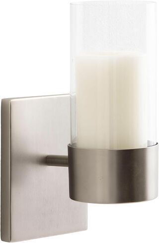 Kate and Laurel Zabler Modern Metal Wall Sconce, 5 x 6 x 10, Antique Nickel, Round Candle Holder with Removable Glass Cylinder for Flameless Candle Display in Bedroom or Bathroom in Saudi Arabia