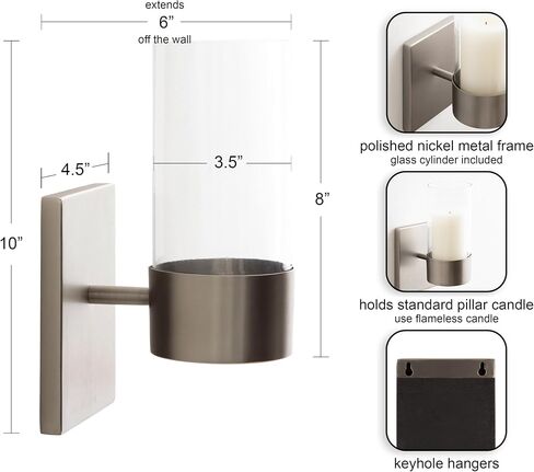 Kate and Laurel Zabler Modern Metal Wall Sconce, 5 x 6 x 10, Antique Nickel, Round Candle Holder with Removable Glass Cylinder for Flameless Candle Display in Bedroom or Bathroom in Saudi Arabia