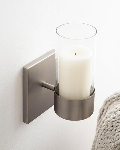 Kate and Laurel Zabler Modern Metal Wall Sconce, 5 x 6 x 10, Antique Nickel, Round Candle Holder with Removable Glass Cylinder for Flameless Candle Display in Bedroom or Bathroom in Saudi Arabia