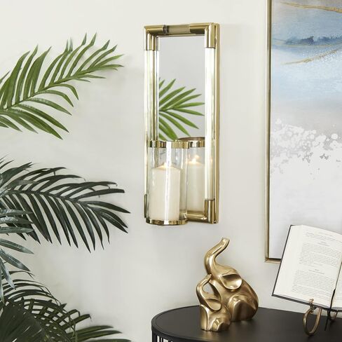 Deco 79 Stainless Steel Metal Geometric Pillar Wall Sconce with Mirror Backing, 9" x 6" x 20", Silver in Saudi Arabia