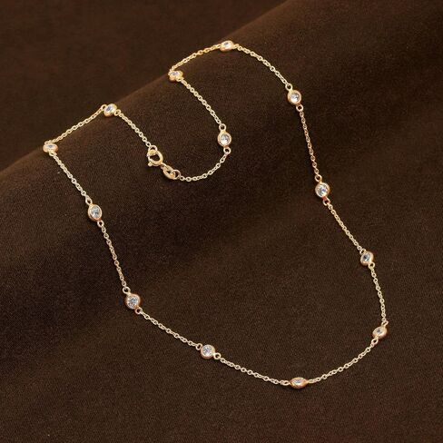 LeCalla 925 Sterling Silver CZ Station Necklace for Women | Italian Round Cubic Zirconia Station Chain Necklace, Made in Italy (16, 18, 20, 24 Inches) in Saudi Arabia