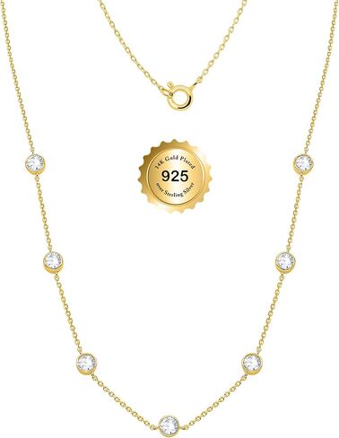 2.80cttw Bezel Set Round Lab Grown Diamond Station Necklace for Women's in 925 Sterling Silver 14K Gold Plated Women's Jewelry (VS1 Clarity, E-F Color) 16"-18" inches in Saudi Arabia