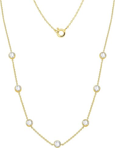 2.80cttw Bezel Set Round Lab Grown Diamond Station Necklace for Women's in 925 Sterling Silver 14K Gold Plated Women's Jewelry (VS1 Clarity, E-F Color) 16"-18" inches in Saudi Arabia