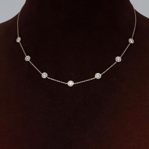 2.80cttw Bezel Set Round Lab Grown Diamond Station Necklace for Women's in 925 Sterling Silver 14K Gold Plated Women's Jewelry (VS1 Clarity, E-F Color) 16"-18" inches in Saudi Arabia