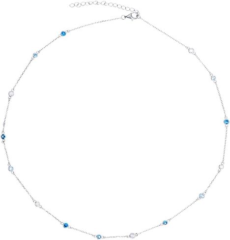 REYMEY Birthstone Amethyst, Sapphire, Aquamarine, Cubic Zirconia Sterling Silver Rhodium Plated Dainty Fashion Necklace Chain with Crystal Beads Women's Purple Jewelry| 20 inch in Saudi Arabia