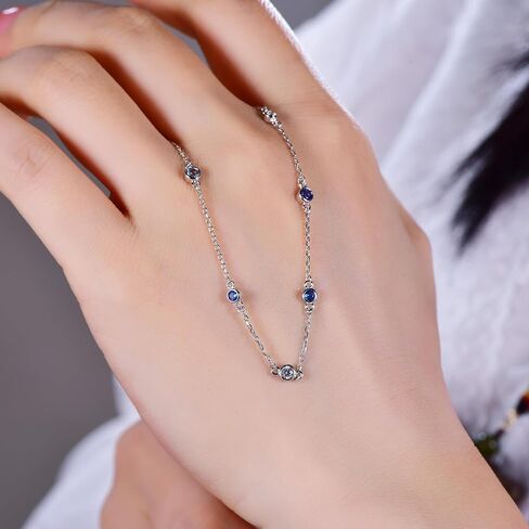 REYMEY Birthstone Amethyst, Sapphire, Aquamarine, Cubic Zirconia Sterling Silver Rhodium Plated Dainty Fashion Necklace Chain with Crystal Beads Women's Purple Jewelry| 20 inch in Saudi Arabia