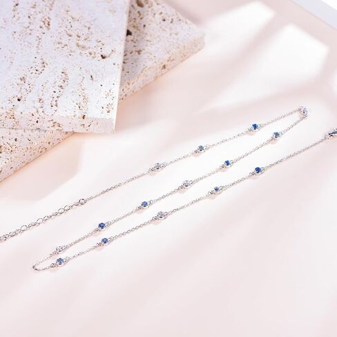 REYMEY Birthstone Amethyst, Sapphire, Aquamarine, Cubic Zirconia Sterling Silver Rhodium Plated Dainty Fashion Necklace Chain with Crystal Beads Women's Purple Jewelry| 20 inch in Saudi Arabia