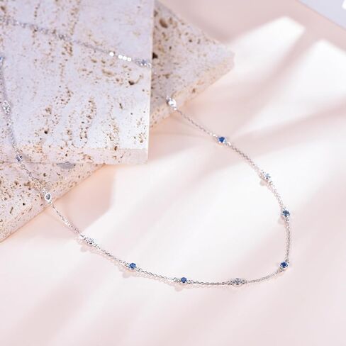REYMEY Birthstone Amethyst, Sapphire, Aquamarine, Cubic Zirconia Sterling Silver Rhodium Plated Dainty Fashion Necklace Chain with Crystal Beads Women's Purple Jewelry| 20 inch in Saudi Arabia