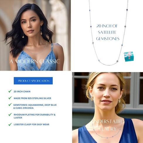 REYMEY Birthstone Amethyst, Sapphire, Aquamarine, Cubic Zirconia Sterling Silver Rhodium Plated Dainty Fashion Necklace Chain with Crystal Beads Women's Purple Jewelry| 20 inch in Saudi Arabia
