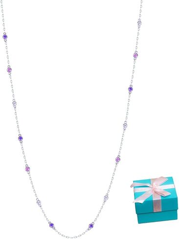 REYMEY Birthstone Amethyst, Sapphire, Aquamarine, Cubic Zirconia Sterling Silver Rhodium Plated Dainty Fashion Necklace Chain with Crystal Beads Women's Purple Jewelry| 20 inch in Saudi Arabia