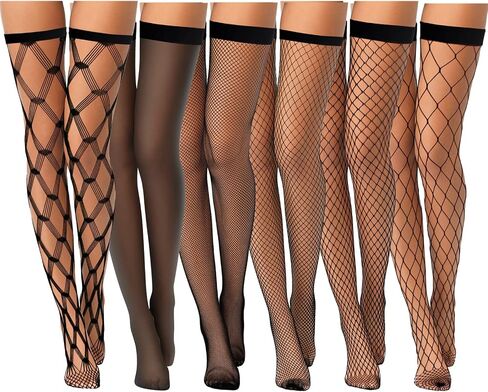 Janmercy 6 Pairs Women Fishnet Thigh High Stocking Elastic Band Top Sheer over Knee Silky Stockings for Women in Saudi Arabia