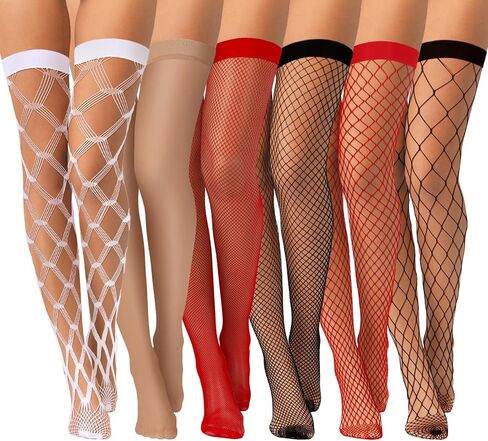 Janmercy 6 Pairs Women Fishnet Thigh High Stocking Elastic Band Top Sheer over Knee Silky Stockings for Women in Saudi Arabia