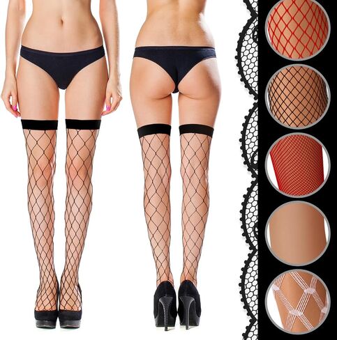Janmercy 6 Pairs Women Fishnet Thigh High Stocking Elastic Band Top Sheer over Knee Silky Stockings for Women in Saudi Arabia
