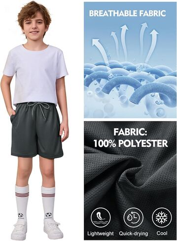 Flygo 2 Pack Boys Athletic Shorts Mesh Kids مرنة الخصر القابل للتنفس كرة السلة الصالة الرياضية مع جيوب in Saudi Arabia