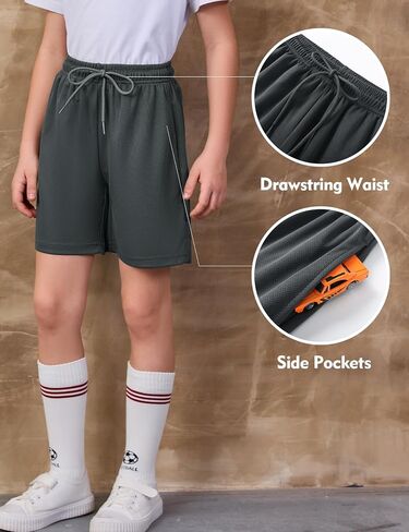 Flygo 2 Pack Boys Athletic Shorts Mesh Kids مرنة الخصر القابل للتنفس كرة السلة الصالة الرياضية مع جيوب in Saudi Arabia
