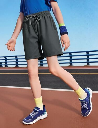 Flygo 2 Pack Boys Athletic Shorts Mesh Kids مرنة الخصر القابل للتنفس كرة السلة الصالة الرياضية مع جيوب in Saudi Arabia