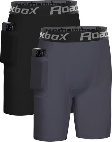 Roadbox Boys Compression Shorts with Pockets, Youth Performance Athletic Underwear Base Layer for Kids Football Running in Saudi Arabia