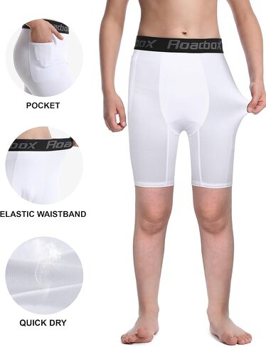 Roadbox Boys Compression Shorts with Pockets, Youth Performance Athletic Underwear Base Layer for Kids Football Running in Saudi Arabia