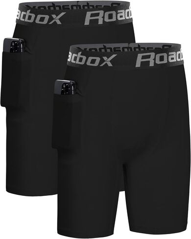Roadbox Boys Compression Shorts with Pockets, Youth Performance Athletic Underwear Base Layer for Kids Football Running in Saudi Arabia