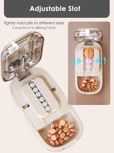 Pill Cutter Splitter for Small and Tiny Pills - Adjustable Pill Splitter with Centering Device for Cutting Multiple Pills, Precision Alignment, Easy to Use and Travel Sized, (1/2 White) in Kuwait