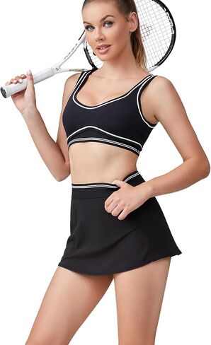 Move With You Women's Tennis Skirts with Pockets Athletic Golf Skorts with Inner Shorts Running Workout Skirts 2 in 1 in Saudi Arabia