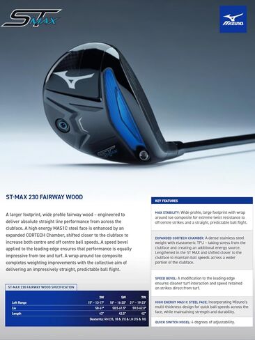 Mizuno ST-MAX Fairway Metal, 18 Degrees, RH/GR/ML/Stiff in Saudi Arabia