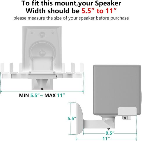 WALI Speaker Wall Mounts, Dual Side Clamping Bookshelf Mounting Bracket for Large Surrounding Sound Speakers, Hold up to 55 lbs. (SWM201-W), White in Kuwait