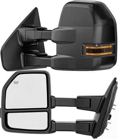 Power Power Smoked Power مرايا السحب المدفوعة المتوافقة مع 2015 2016 2017 2018 2019 2019 2020 Ford F150 F-150 ، مرايا جانب القطر الممتد مع إشارة الدوران LED ومستشعر درجة الحرارة المحيطة (لعام 2019+) in Kuwait