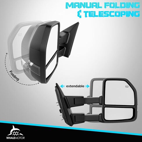 Power Power Smoked Power مرايا السحب المدفوعة المتوافقة مع 2015 2016 2017 2018 2019 2019 2020 Ford F150 F-150 ، مرايا جانب القطر الممتد مع إشارة الدوران LED ومستشعر درجة الحرارة المحيطة (لعام 2019+) in Kuwait