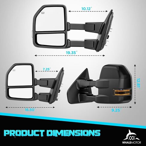 Power Power Smoked Power مرايا السحب المدفوعة المتوافقة مع 2015 2016 2017 2018 2019 2019 2020 Ford F150 F-150 ، مرايا جانب القطر الممتد مع إشارة الدوران LED ومستشعر درجة الحرارة المحيطة (لعام 2019+) in Kuwait