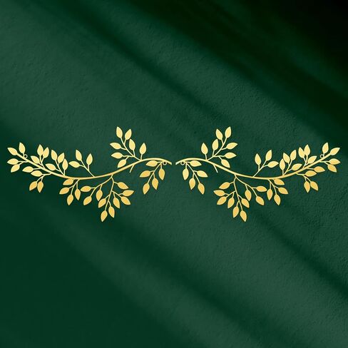 2 Pieces Metal Tree Leaf Wall Decor Vine Olive Branch Leaf Wall Art Wrought Iron Scroll Sculptures Above the Bed, Living Room, Outdoor Decoration (Gold,Classic Style) in Kuwait