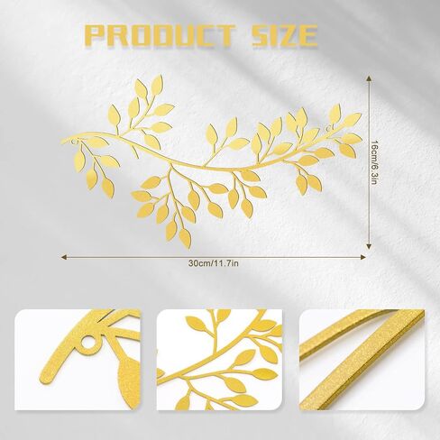 2 Pieces Metal Tree Leaf Wall Decor Vine Olive Branch Leaf Wall Art Wrought Iron Scroll Sculptures Above the Bed, Living Room, Outdoor Decoration (Gold,Classic Style) in Kuwait