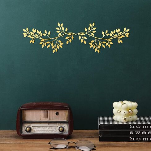 2 Pieces Metal Tree Leaf Wall Decor Vine Olive Branch Leaf Wall Art Wrought Iron Scroll Sculptures Above the Bed, Living Room, Outdoor Decoration (Gold,Classic Style) in Kuwait