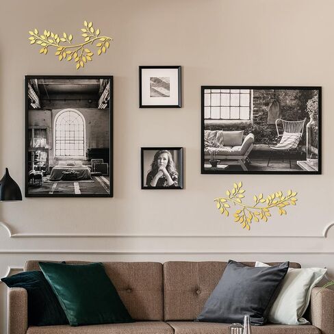 2 Pieces Metal Tree Leaf Wall Decor Vine Olive Branch Leaf Wall Art Wrought Iron Scroll Sculptures Above the Bed, Living Room, Outdoor Decoration (Gold,Classic Style) in Kuwait