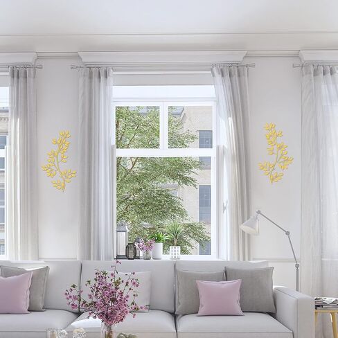 2 Pieces Metal Tree Leaf Wall Decor Vine Olive Branch Leaf Wall Art Wrought Iron Scroll Sculptures Above the Bed, Living Room, Outdoor Decoration (Gold,Classic Style) in Kuwait