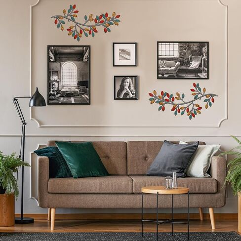 2 Pieces Metal Tree Leaf Wall Decor Vine Olive Branch Leaf Wall Art Wrought Iron Scroll Sculptures Above the Bed, Living Room, Outdoor Decoration (Gold,Classic Style) in Saudi Arabia