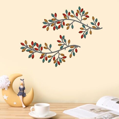 2 Pieces Metal Tree Leaf Wall Decor Vine Olive Branch Leaf Wall Art Wrought Iron Scroll Sculptures Above the Bed, Living Room, Outdoor Decoration (Gold,Classic Style) in Saudi Arabia