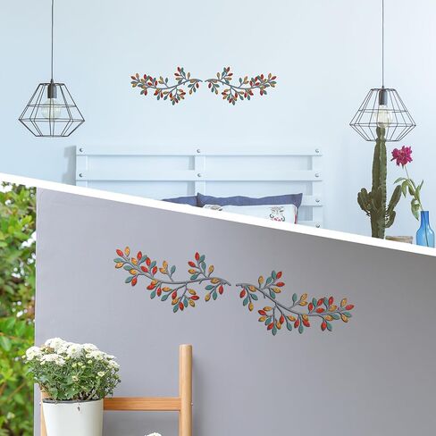 2 Pieces Metal Tree Leaf Wall Decor Vine Olive Branch Leaf Wall Art Wrought Iron Scroll Sculptures Above the Bed, Living Room, Outdoor Decoration (Gold,Classic Style) in Saudi Arabia